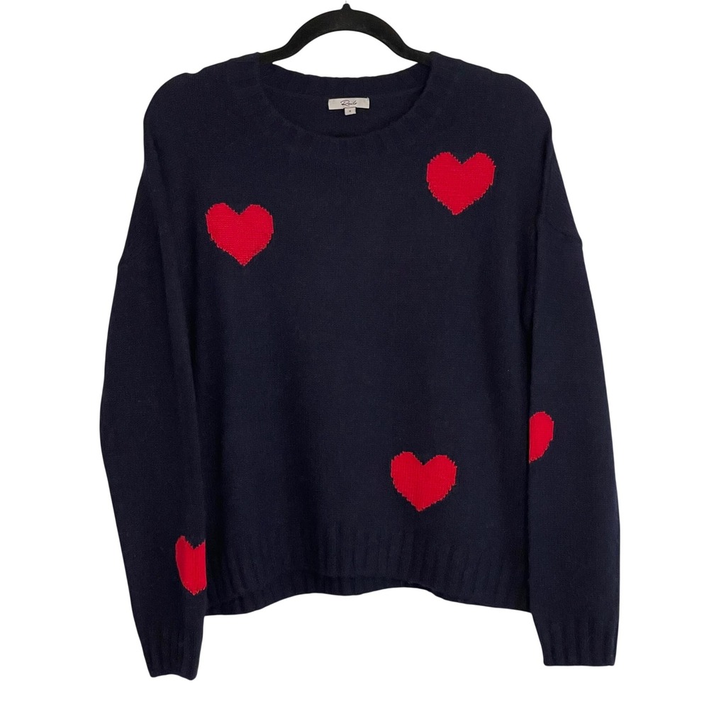 Rails Perci Navy Blue Red Heart Intarsia Wool Blend Crewneck Sweater Small
